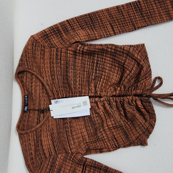 NWT Zara long sleeve peek a boo shirt Small - Picture 1 of 4